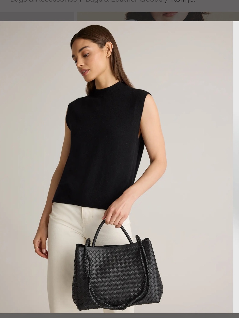 Quince “Bottega Venetta Dupe” Woven Leather Tote Bag - Black